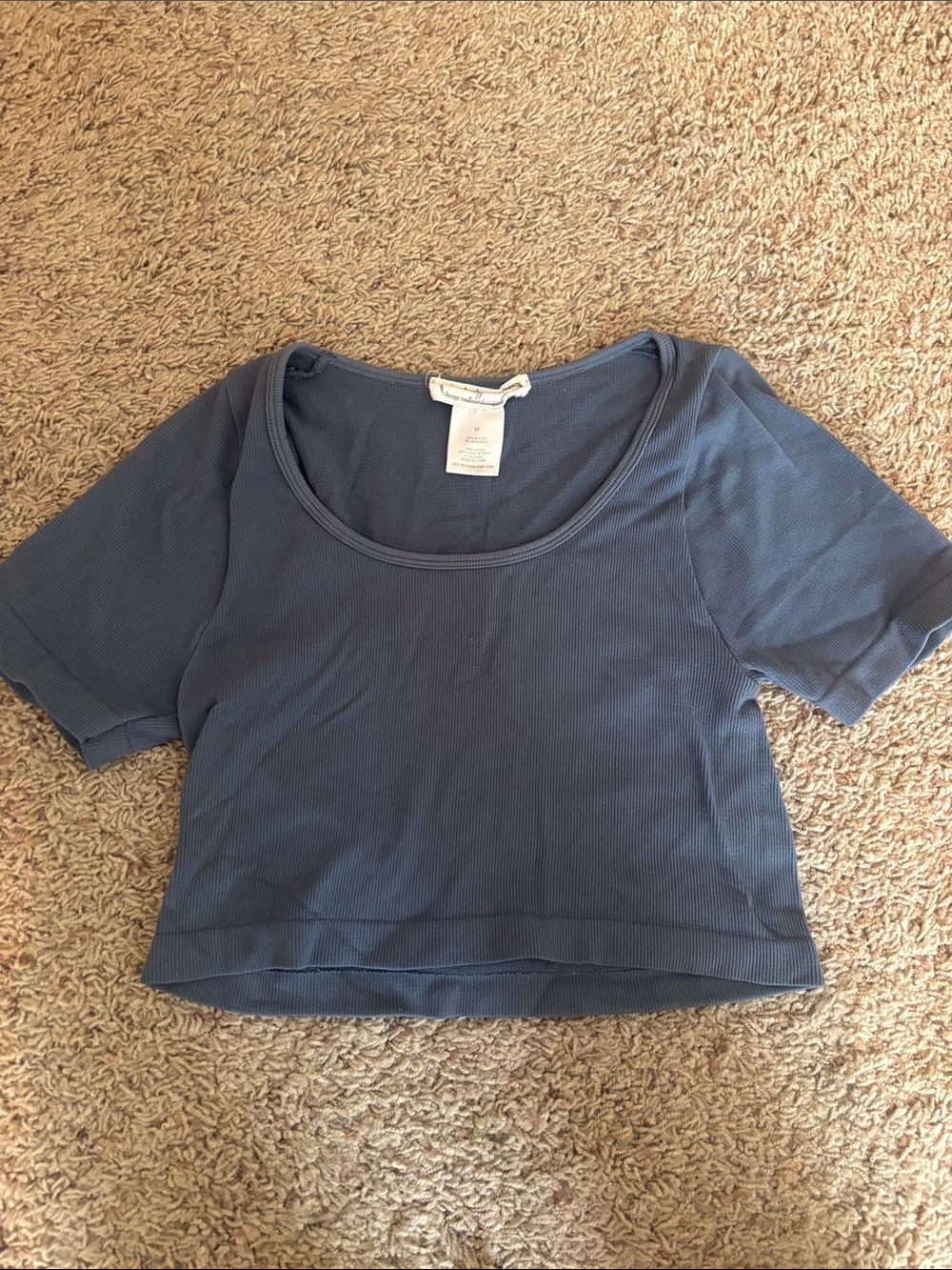 Hippie Rose Slate Blue Ribbed Cropped Scoop Neck Top